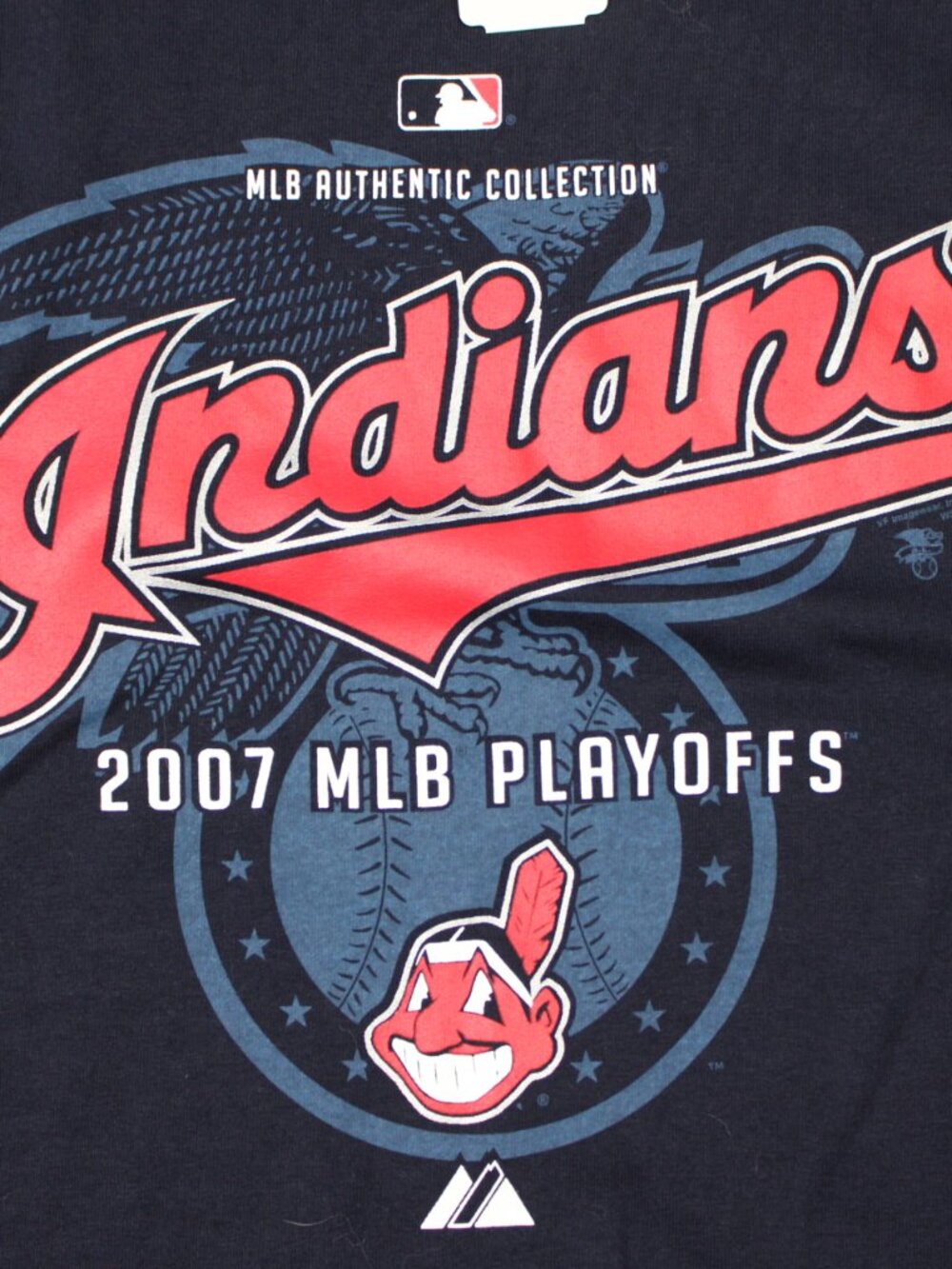 Cleveland Indians Shirt NWT Mens XL Blue Majestic 2007 MLB Playoffs Short Sleeve - Picture 6 of 12